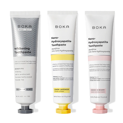 Nano (n-Ha) Toothpaste Whitening 3 Pack: Refresh Mint, Whitening, Lemon Lavender flavors.