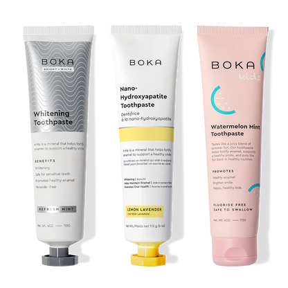 Boka Nano (n-Ha) Whitening Toothpaste 3 Pack: peroxide-free, safe for kids, Watermelon Mint.