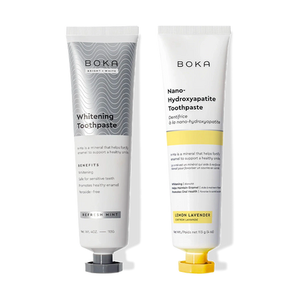 N-Ha Toothpaste 2-Pack: Whitening Mint & Lemon Lavender flavors to fortify your enamel.