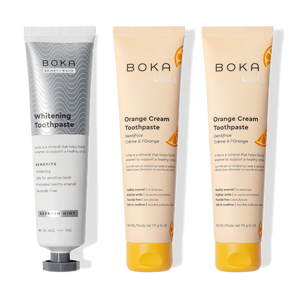 Three Boka Nano (n-Ha) Whitening Toothpaste tubes stand upright in a 3-pack.
