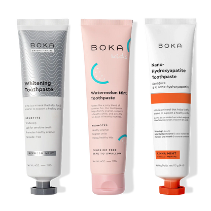 Three-pack of Boka Nano (n-Ha) Whitening Toothpaste, peroxide-free with Watermelon Mint (kids).