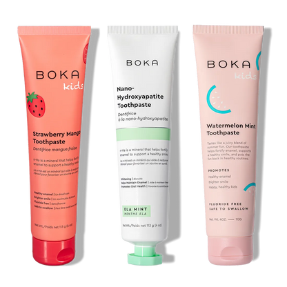 Three n-Ha Toothpaste Family 3 Pack tubes with kid-approved flavors encourage healthy brushing habits.