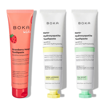 The n-Ha Toothpaste Family 3 Pack features kid-approved Strawberry Mango, Lemon Lavender & Ela Mint.