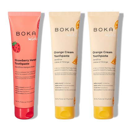 N-Ha Toothpaste Family 3 Pack: three tubes with kid-friendly flavors for daily oral care.