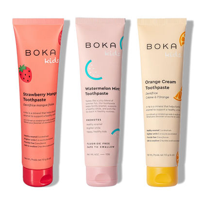 Three n-Ha Toothpaste Family 3 Pack tubes with kid-friendly flavors for healthy brushing habits.