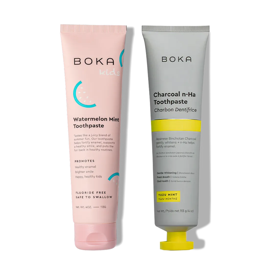 N-Ha Toothpaste 2-Pack: Strengthens enamel with nano-hydroxyapatite in Watermelon Mint & Yuzu Mint.