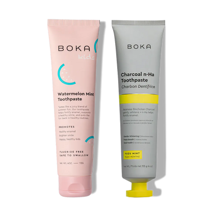 N-Ha Toothpaste 2-Pack: Strengthens enamel with nano-hydroxyapatite in Watermelon Mint & Yuzu Mint.