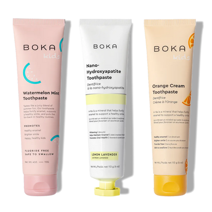 Three n-Ha Toothpaste Family 3 Pack tubes for healthy brushing habits, standing upright.
