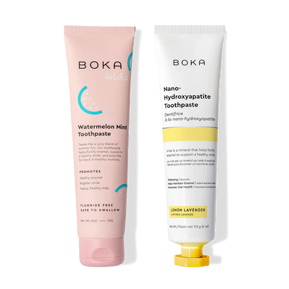 Two n-Ha Toothpaste 2-Pack tubes stand upright, featuring nano-hydroxyapatite for strong enamel.