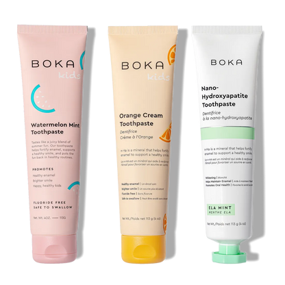 N-Ha Toothpaste Family 3 Pack: kid-approved flavors, nano-hydroxyapatite for healthy brushing.