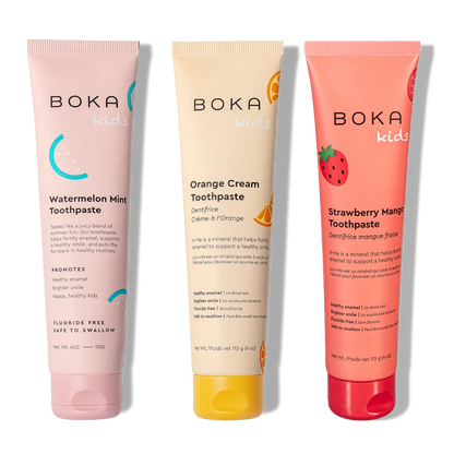 Three n-Ha Toothpaste Family 3 Pack tubes with kid-friendly flavors for fun, healthy brushing.