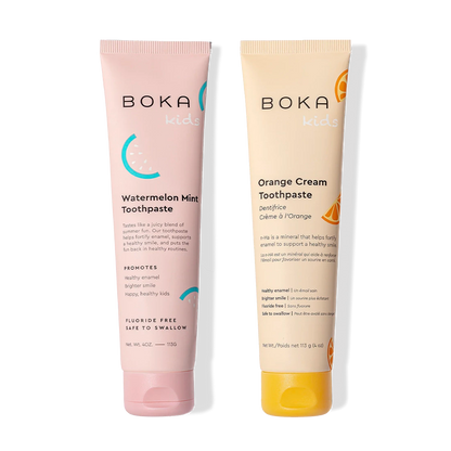 Two n-Ha Toothpaste 2-Pack for kids with nano-hydroxyapatite to fortify enamel on white background.