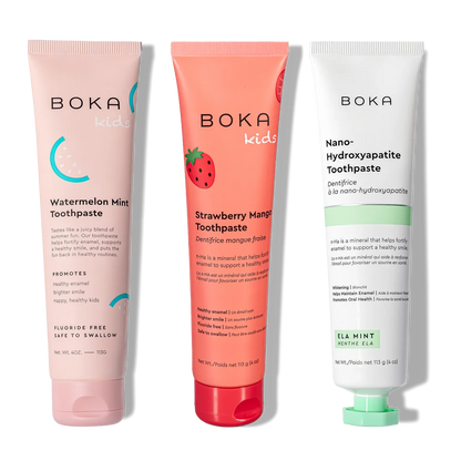 N-Ha Toothpaste Family 3 Pack offers kid-friendly flavors and nano-hydroxyapatite for healthy smiles.