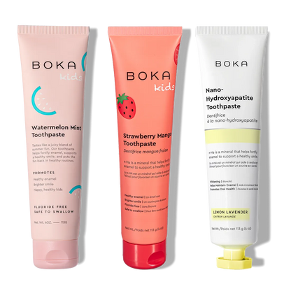 N-Ha Toothpaste Family 3 Pack: three fun flavors for healthy kids brushing habits.