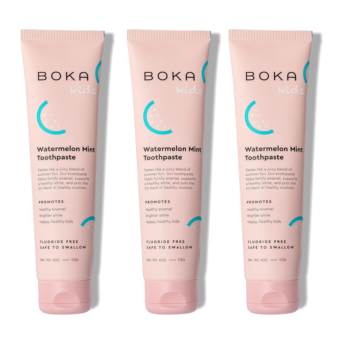 Three pink tubes of n-Ha Toothpaste Family 3 Pack stand upright side by side.